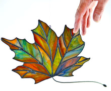 Load image into Gallery viewer, stained glass colourful maple leaf suncatcher
