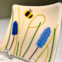 Load image into Gallery viewer, Fused Glass Bee and Blue Flowers Plate
