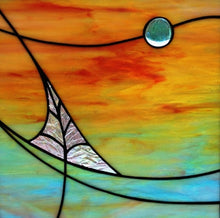 Load image into Gallery viewer, stained glass sunset with a tree and moon
