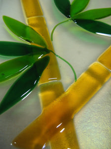 fused glass bamboo with leaves